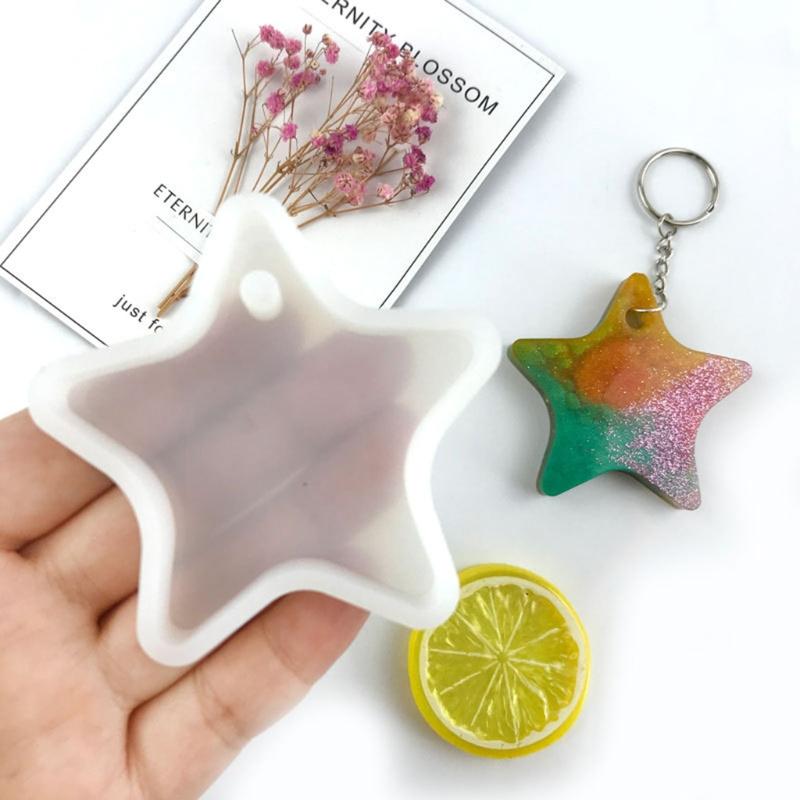 Handmade Glossy for Key Chain Decoration Resin Mold Shiny Star Shape Keychain Resin Mold DIY Crafts Pendant Silicone Mou