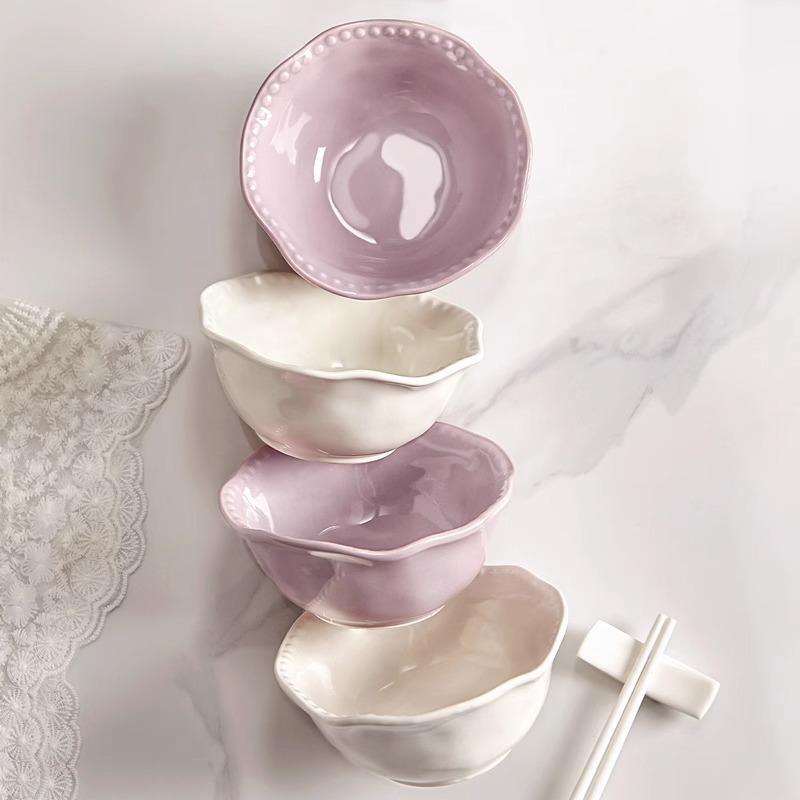 Purple Ceramic Rice Bowl Home New French Tableware 5 Inch 6 Inch Is Particularly Beautiful Dish Set