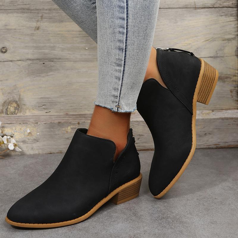 European and American  Large Size Suede Thin Leather Boots Women's Chelsea Boots Thick Heel Martin Boots British Short Boots and Bare Boots