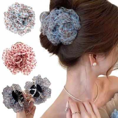 Fabric Flower Hair Claw Clip Non-Slip Large Hair Grab Clip  Half Up Bun Hair