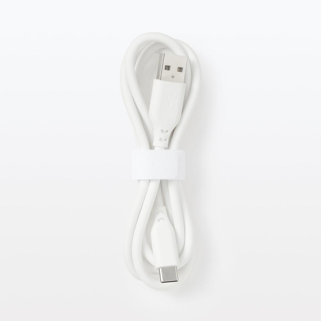 MUJI USB LA1PSA3A Soft, Tangle-Resistant Cable, 1m, USB-A/USB-C, White, MJ-UC1ATC-W,