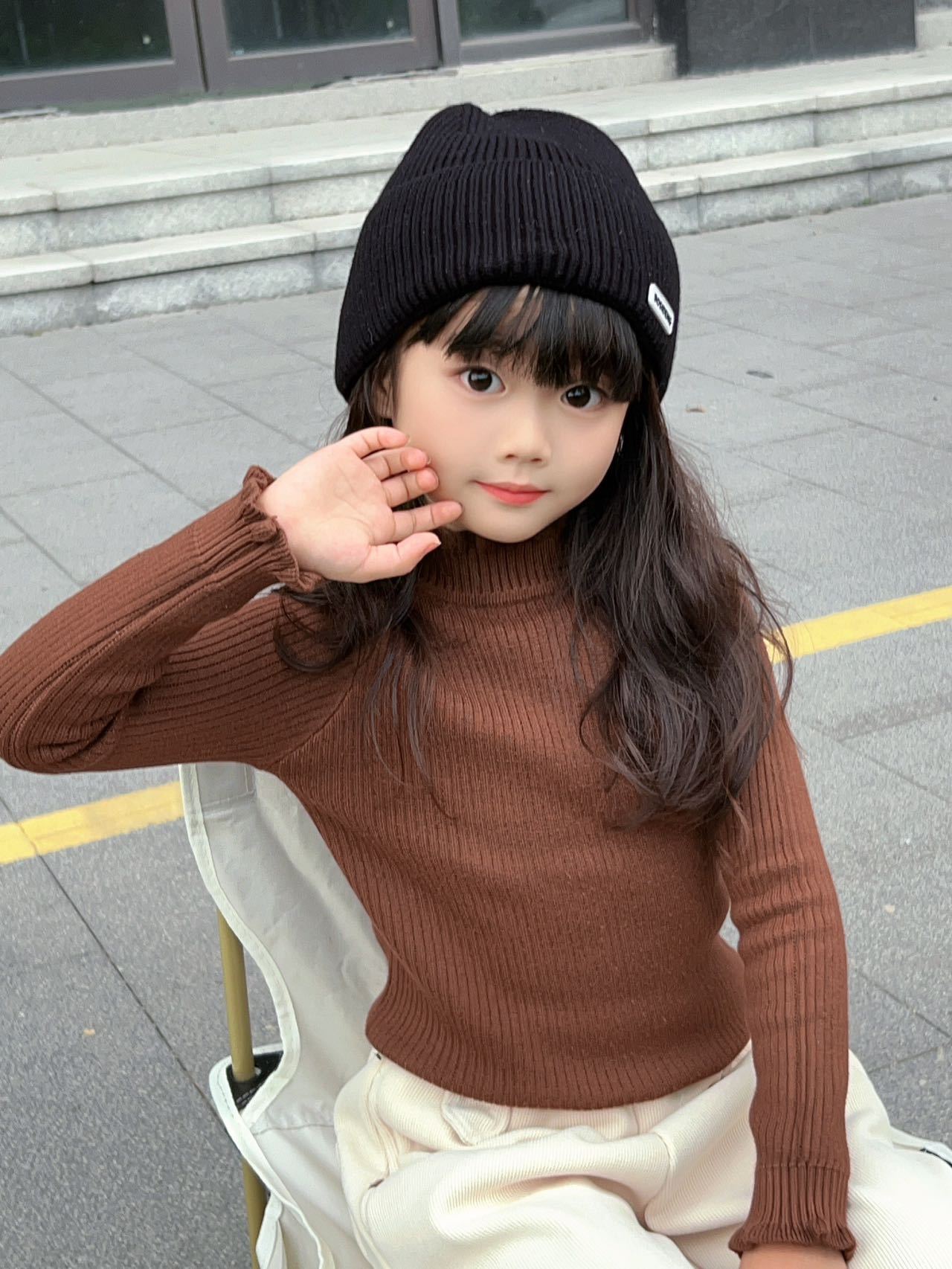 Kids Winter Fleece Lined Thick Knit Sweater Half Turtleneck Ruffle Collar Warm Base Layer Top 80