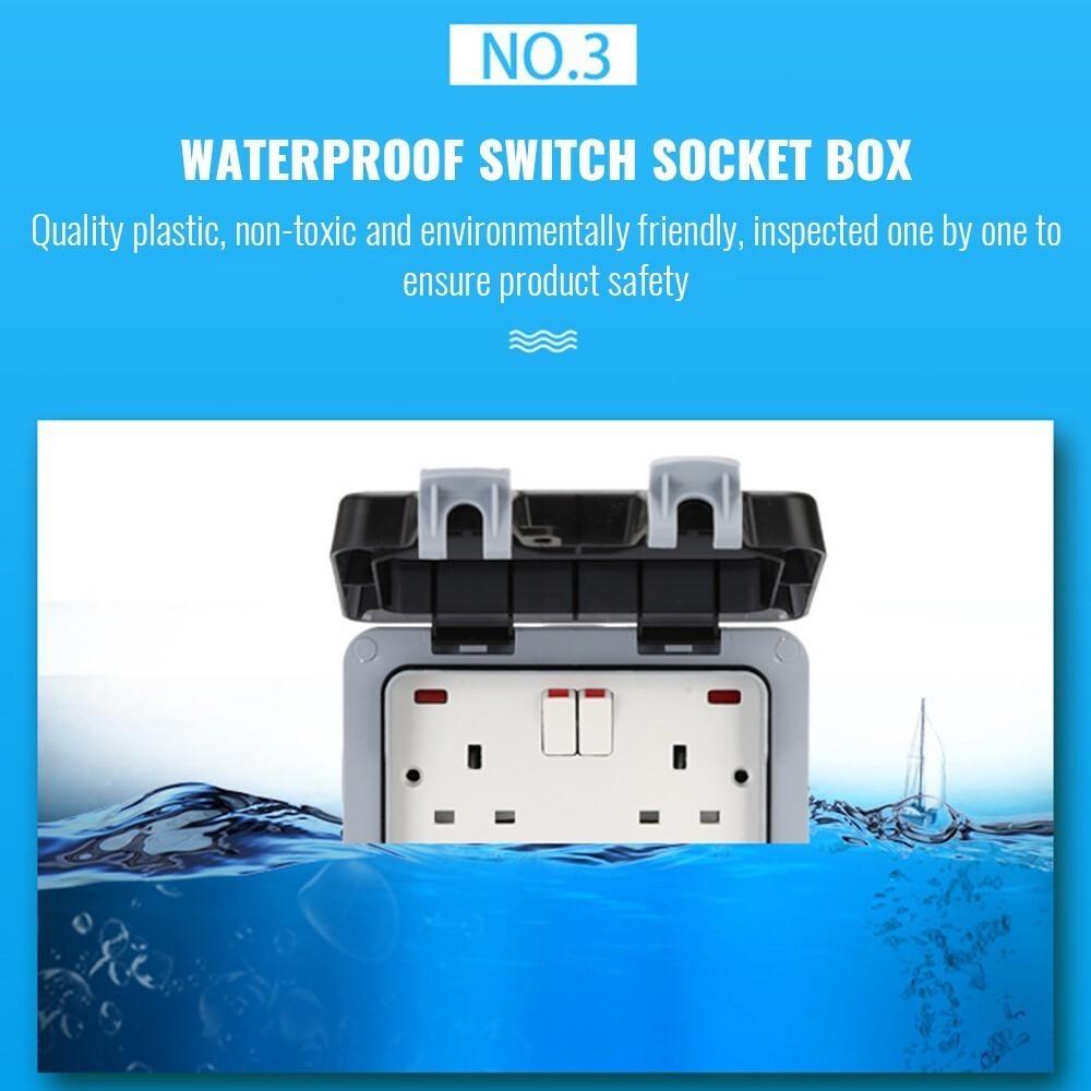 Outdoor IP66 Waterproof Switch Sockets Box 13A Single/Double Socket Neon Wall Switch Weatherproof Cover