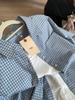 French Retro Blue Checkered Polo Collar Sunscreen Shirt - Women's Spring/Summer Casual Loose Fit