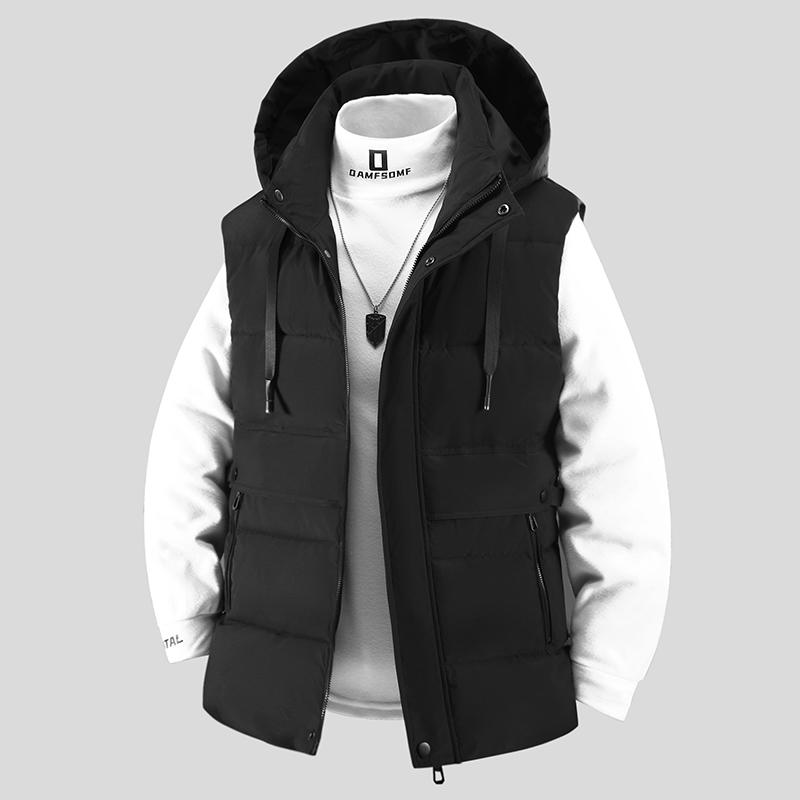 Outdoor Mens Trendy Detachable Hooded Vest Warm Down Cotton Vest Mens Winter Fashion Coat Workwear Vest Coat Thickened Waistcoat L чёрный
