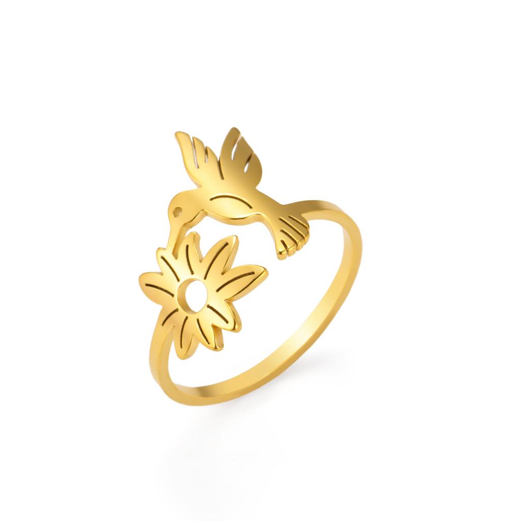 Sweet Flower Bird Ring Fashion Gold Fade Resistant Jewelry