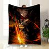 "Fiery Warrior with Intense Gaze" Patterned Flannel Blanket Perfect for the Bedroom Living Room, Sofa, or a Little Nap