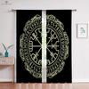 Retro Rune Pattern Dark Style Záclony, Viking Shield Print, Dětský pokoj, Obývací pokoj, Kuchyňská dekorace, 2ks