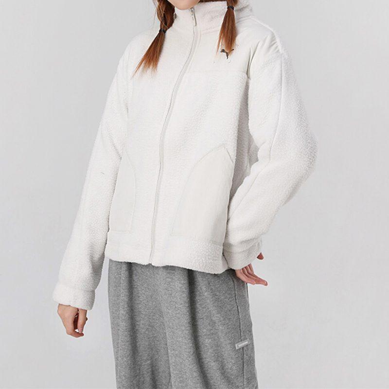 PUMA Full Open Collar Fleece Lined Stand Collar Sherpa Jacket Women's Smoke Gray 586612-05