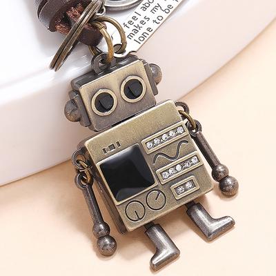 Vintage Kreatywny Breloczek Robot Minimalistyczny Pleciony Skóra Krowia Uroczy Breloczek Robot Dla Kobiet Mężczyzn Akcesoria Dekoracyjne do Plecaka Prezenty