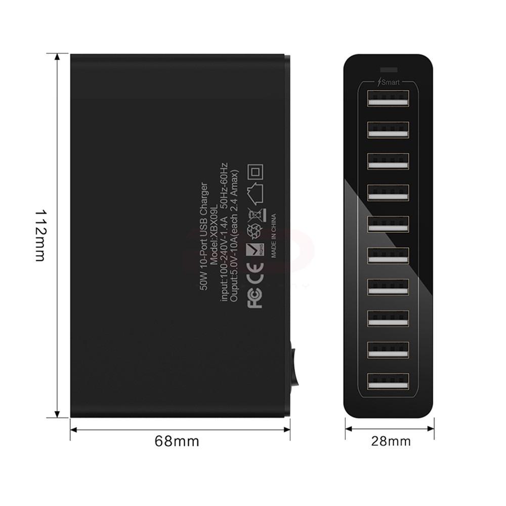 60W USB Charger Station 10 Port Desktop USB Fast Charger for Smart USB Charger for Multiple Devices Smart Phone Tablet Laptop