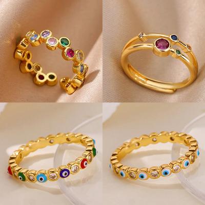 Colorful Tiny Round Rings For Women Stainless Steel Gold Adjustable Wedding Ring Luxury Aesthetic Jewlery Couple Gift