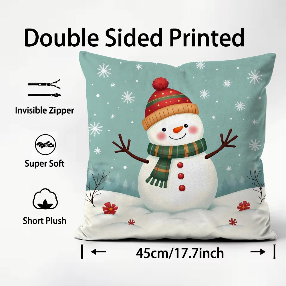 Snowman Cute Cushion Cover Plush Fabric Soft DoubleSided Printed Sofa Warm Winter Home Child Gift Pillow Case