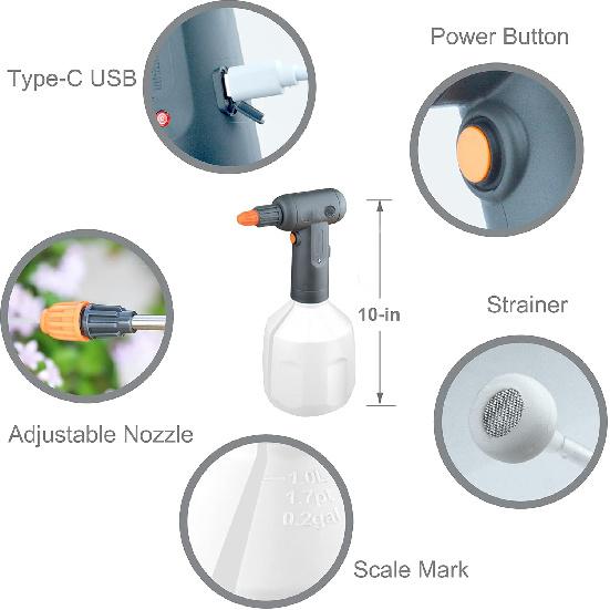 Electric Spray Bottle 1L/0.26 Gallon, Handheld Rechargeable Battery Powered Sprayer,Automatic Sprayer,Plant Mister For Plants In Lawn And Garden