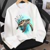 Kids Crewneck Sweatshirt, Sea Turtle with Bubbles & Seaweed Print