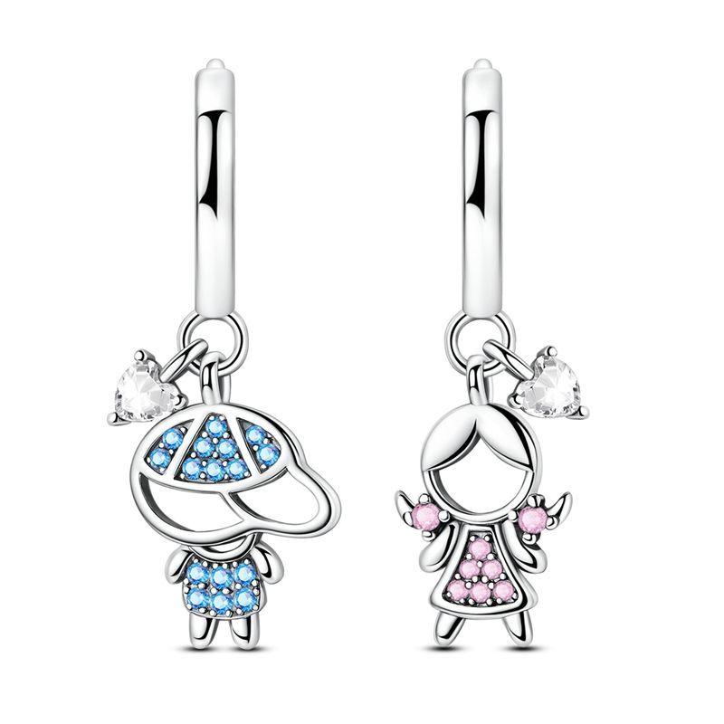 925 Silver Cute Shiny Stud Earring Bow Flower Unicorn Heart Shell Feather Fit Fashion Fine Jewelry Gift for Women