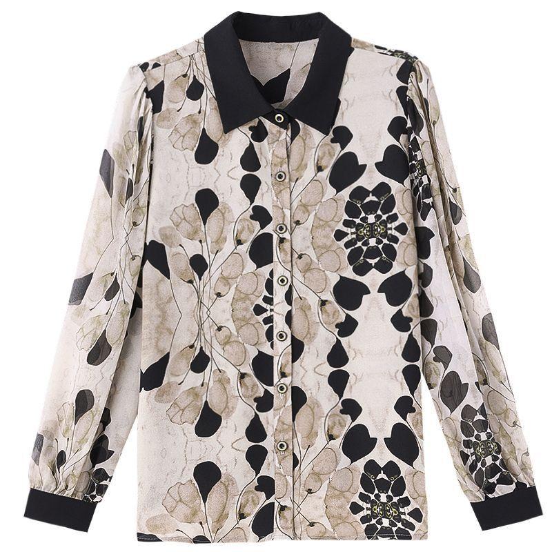 Dreiviertelarm Bedrucktes Chiffon-Hemd für Damen Sommer Neuer Stil Mittellanges Hemd für Damen mit altersminderndem Stil und Stil