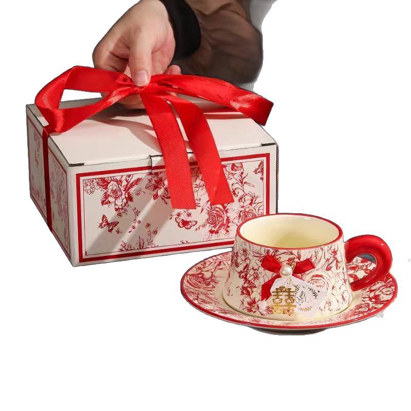 Festive Red Rose Cups And Saucers, Wedding Gifts, High-End Souvenir Sets For The Newlyweds, High-End And Exquisite Gifts For Girlfriends