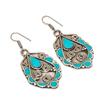 Turquoise Gemstone Earrings Tibetan Handmade Nepali Vintage Jewelry 2.4" NE 5533