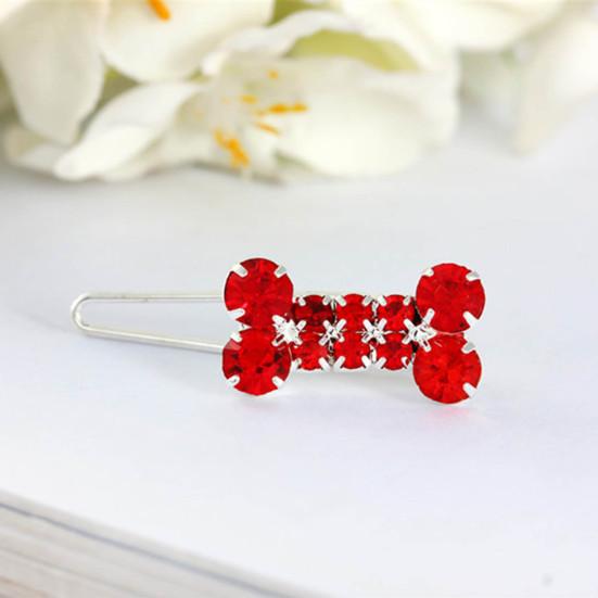 Pet Barrettes Rhinestone Inlaid Pet Grooming Anti-fade Novelty Dogs Bone Hair Clips for Long-haired Dog