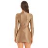 Womens Long Sleeve Bodycon Dress Glossy Smooth Fabric Stretchy Mock Neck Tight Nightwear Dress