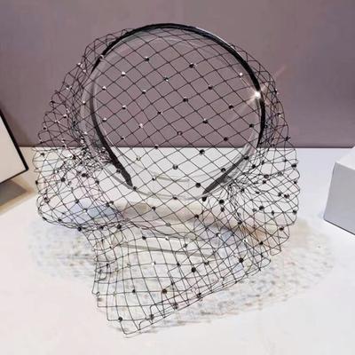 Cerchietto per capelli retrò con strass lucidi, design a rete intarsiato, fascia elastica per feste cosplay, fascia per capelli fatta a mano