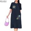 ZANZEA Women Summer Round Neck Casual Short Sleeve Print Dress