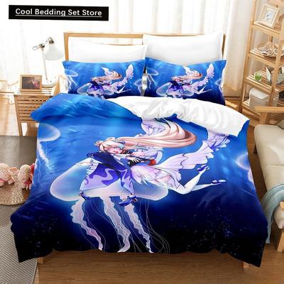 Genshin Impact Sangonomiya Kokomi Bedding Set Cartoon Anime Three-piece Set Adult Kid Bedroom Duvet Cover Sets 3D Kawaii Girls