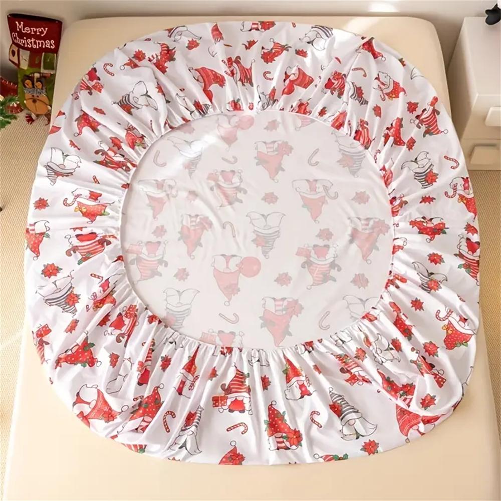 3 Pieces Festive Christmas Bed Sheet Set with White Background and Elderly Santa Hats - Includes Pillow Cases - Machine Washable