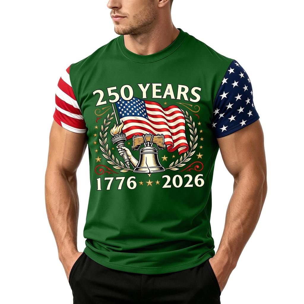 Herren Lockere Passform Kurzarm Freizeit T-Shirt Unabhängigkeitstag Flaggenaufdruck Sommer Tägliches Tragen Leichtes Bequemes Oberteil