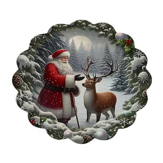 Tapis décoratif d'isolation thermique Rond Set de table de Noël, 14 pouces Motif festif Antidérapant Protecteur de table, Protecteur de table pour maison de vacances Endroit pour