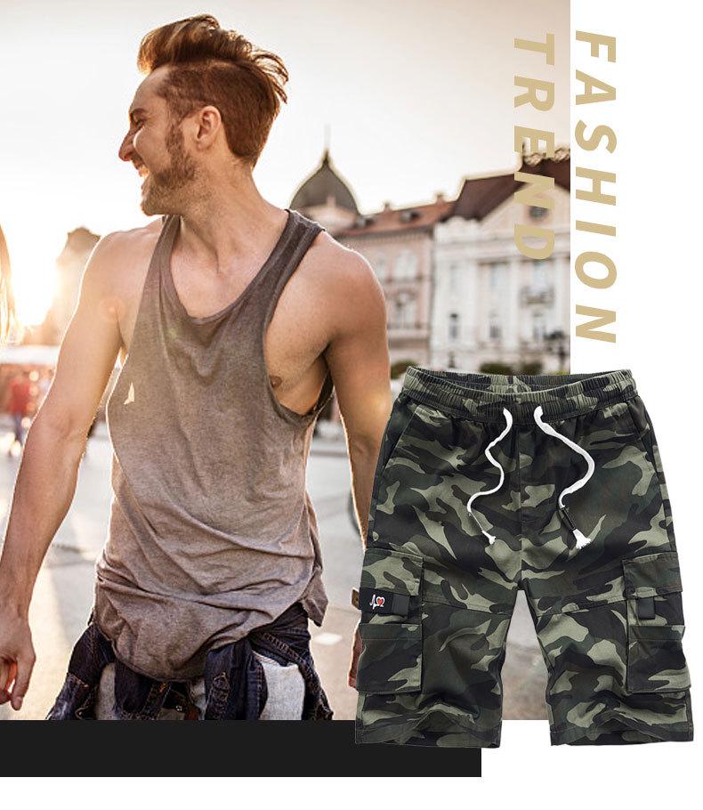Pantaloncini da lavoro da uomo in cotone a vestibilità larga con tasche multiple