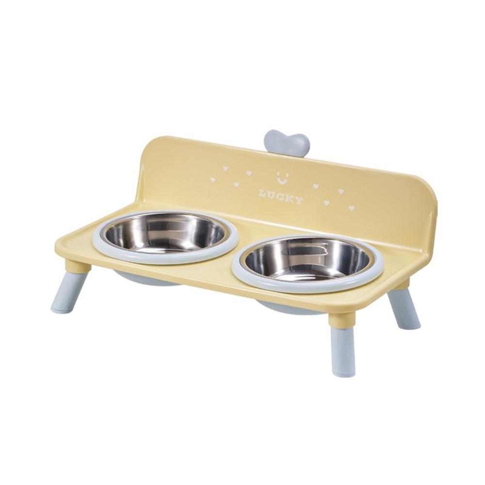 Stainless Steel Cat Bowl Love-heart Double Bowl Dog Water Bowl for Puppy and Cat жёлтый