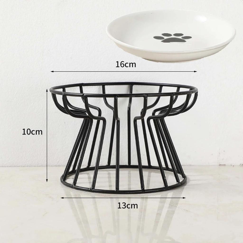 Ceramic Raised Pet Bowl with Iron Rack Food Water Treats for Cats Dogs Feeders Supplies Drinking Accessories Puppy Kitten Bowl