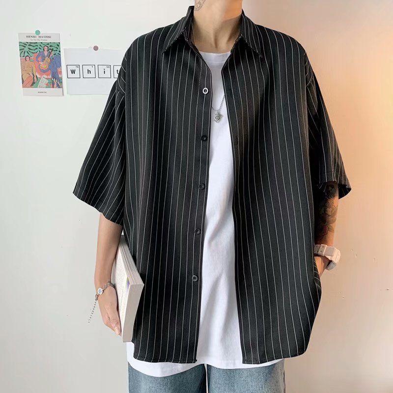 Short-sleeved Shirt Men's Summer Loose High-end Sense of Large Size Men's Ice Silk Jacket Casual Japanese Thin Shirt Trend