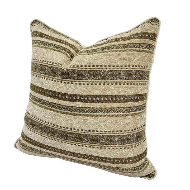 Vintage Classical Soft Heavy Chenille Beige Stripe Pipping Square Pillow Case Sofa Cushion Cover 45 x 45 cm 1 Piece Pack