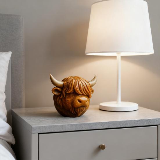 Yousheng Highland Cow Stone Resin Highland Cow Head Ornament Decorative Scottish Cow Collectible for Home Office Farmhouse Desk Shelf Decoration