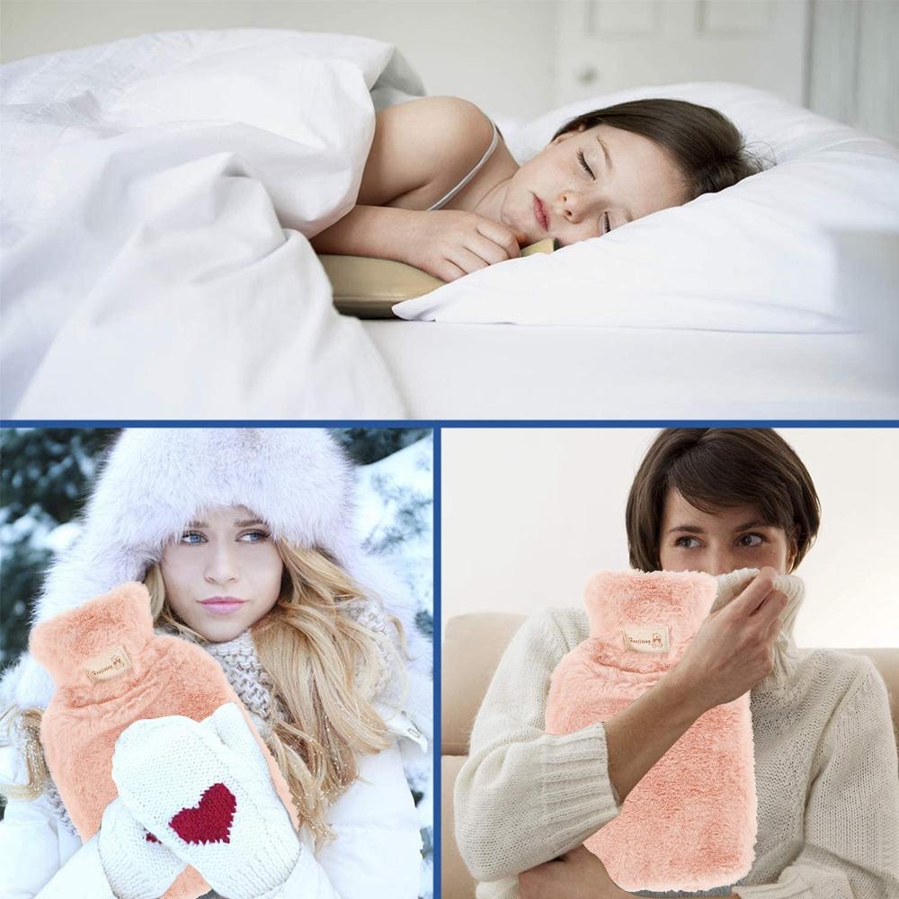 Removable Cover Natural Rubber Hot Water Bottle Hand Warmer Hot Water Bag With Faux Fur Cover