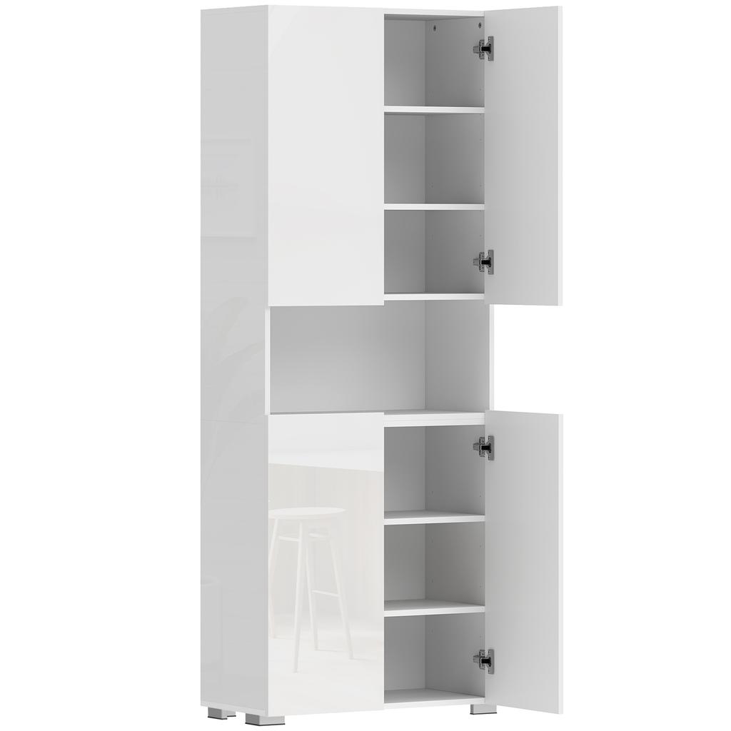 Armadio da Cucina Alto 180 cm, Dispensa con Ante a Chiusura Morbida e Ripiani Regolabili, Bianco Lucido