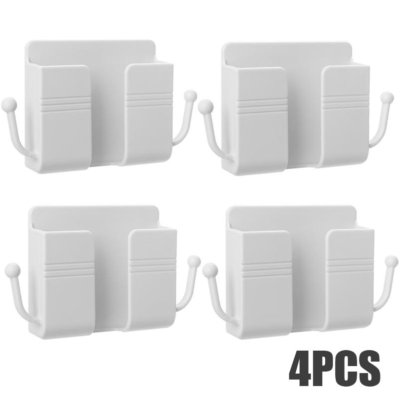4/2/1pcs Wall Mounted Mobile Phone Holder Multifunction Holder Remote Control Storage Box Charger Hook Cable Charging Dock Stand