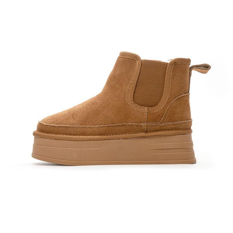 

Chelsea muffin thick-soled leather snow boots for women s winter new casual and comfortable medium tube thermal cotton boots for women 40 малиновий