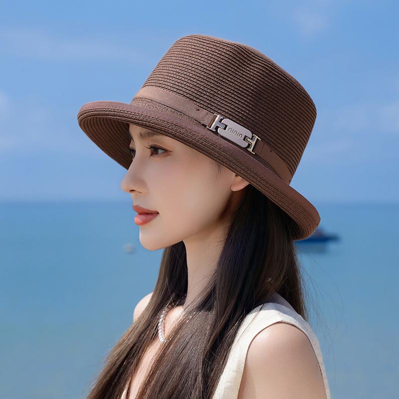 

Fashion Straw Hat Women Summer Wide Brim Sun Hat With Breathable Weaving For Beach Vacation