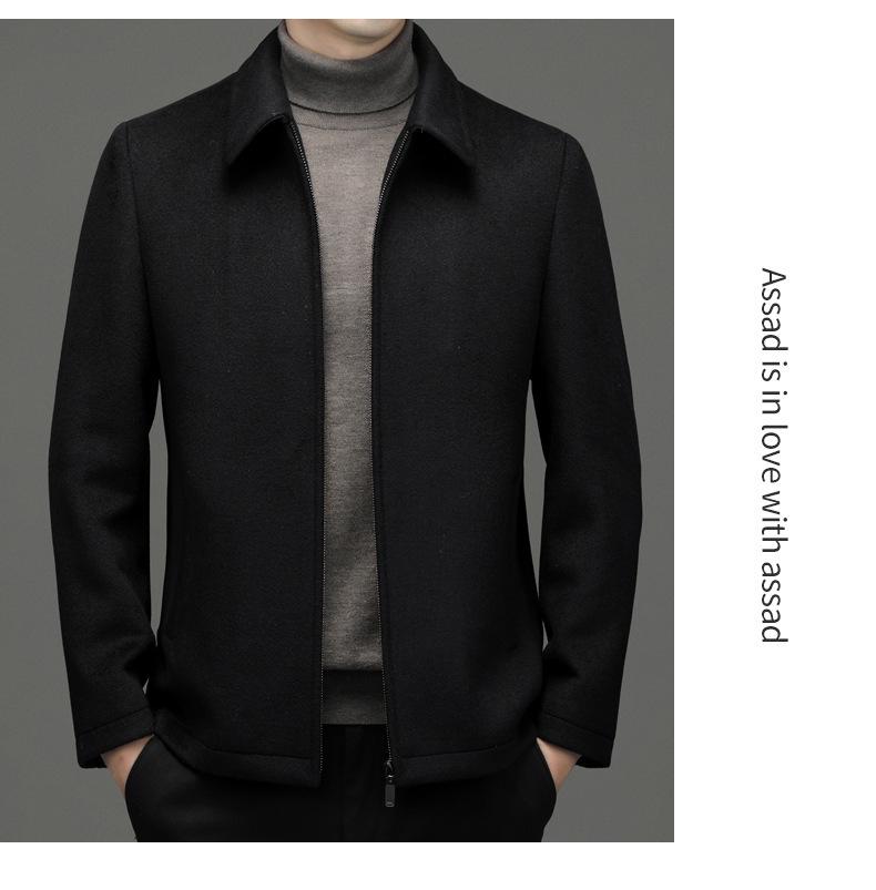 Pánský nový podzimní a zimní ležérní vlněný kabát s klopami