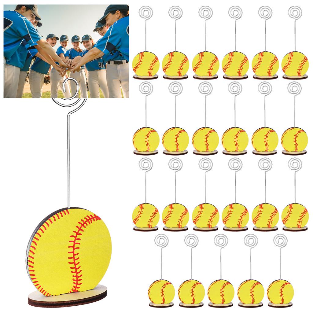 24 Pcs Sports Ball Base Memo Clips Softball Shaped Metal Wire Table Number Holders Softball Card Holder Round Place Card Stands