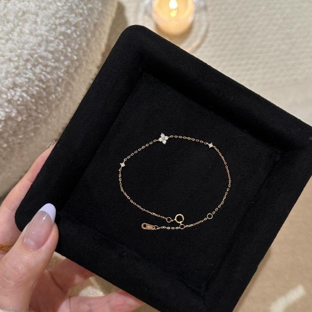 18K Gold Plated Sterling Silver Four-Petal Zircon Bracelet - Women's Elegant Luxury Jewelry