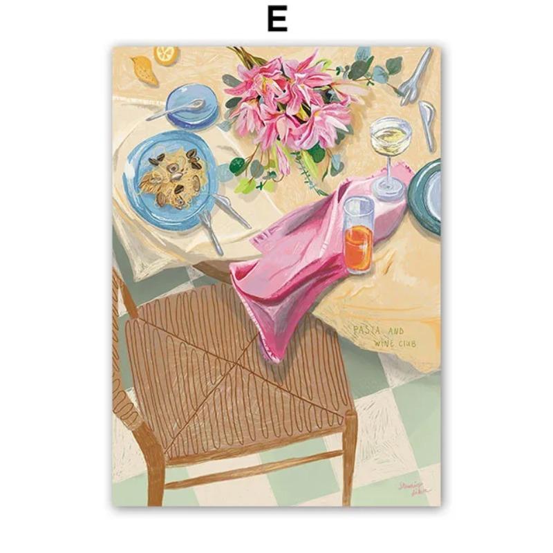Mode Mädchen Hund Vase Blume Banane Abstrakt Poster und Drucke Wandkunst Leinwand Malerei Bild Hotel Bar für Wohnzimmer Dekor