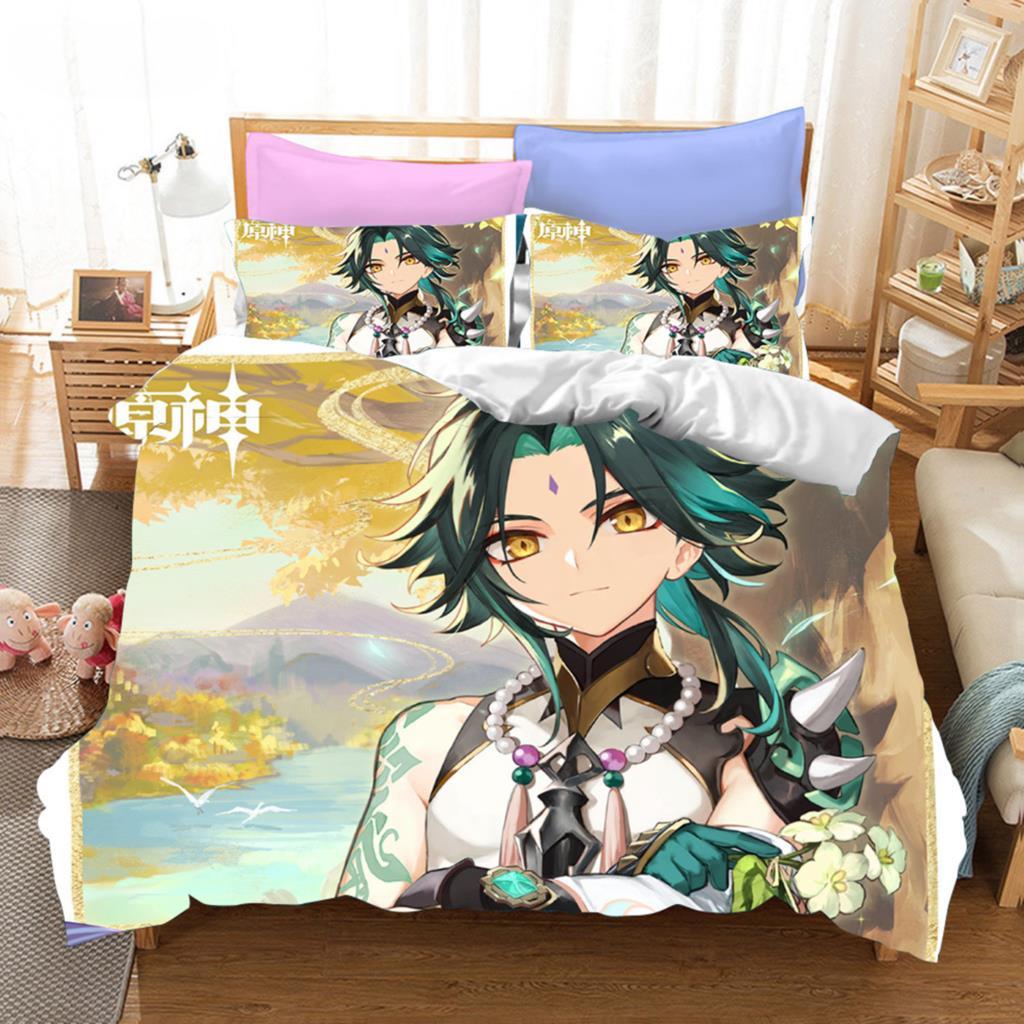 3D Game Genshin Impact Bedding Sets Keqing Xiao Duvet Cover Set 2_3 Pieces Boys Adults Single Full Queen King Size Bed Linen