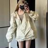 Giacca da donna in stile Harajuku, moda coreana, streetwear, oversize, con cerniera, cappuccio, vintage Y2k, giacche antivento, cappotto casual