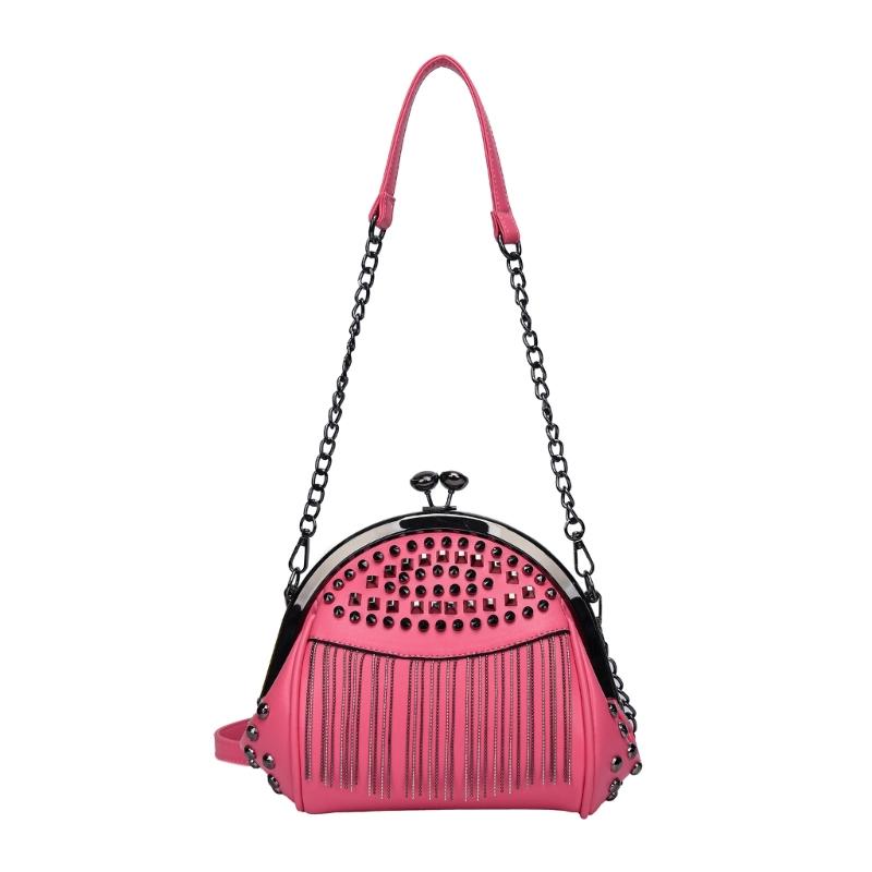 Womens Chain Shoulder Bag PU Leather Handbags Tassels Rivets Crossbody Bag Fashion Messenger Bag Seashells Bag for Daily