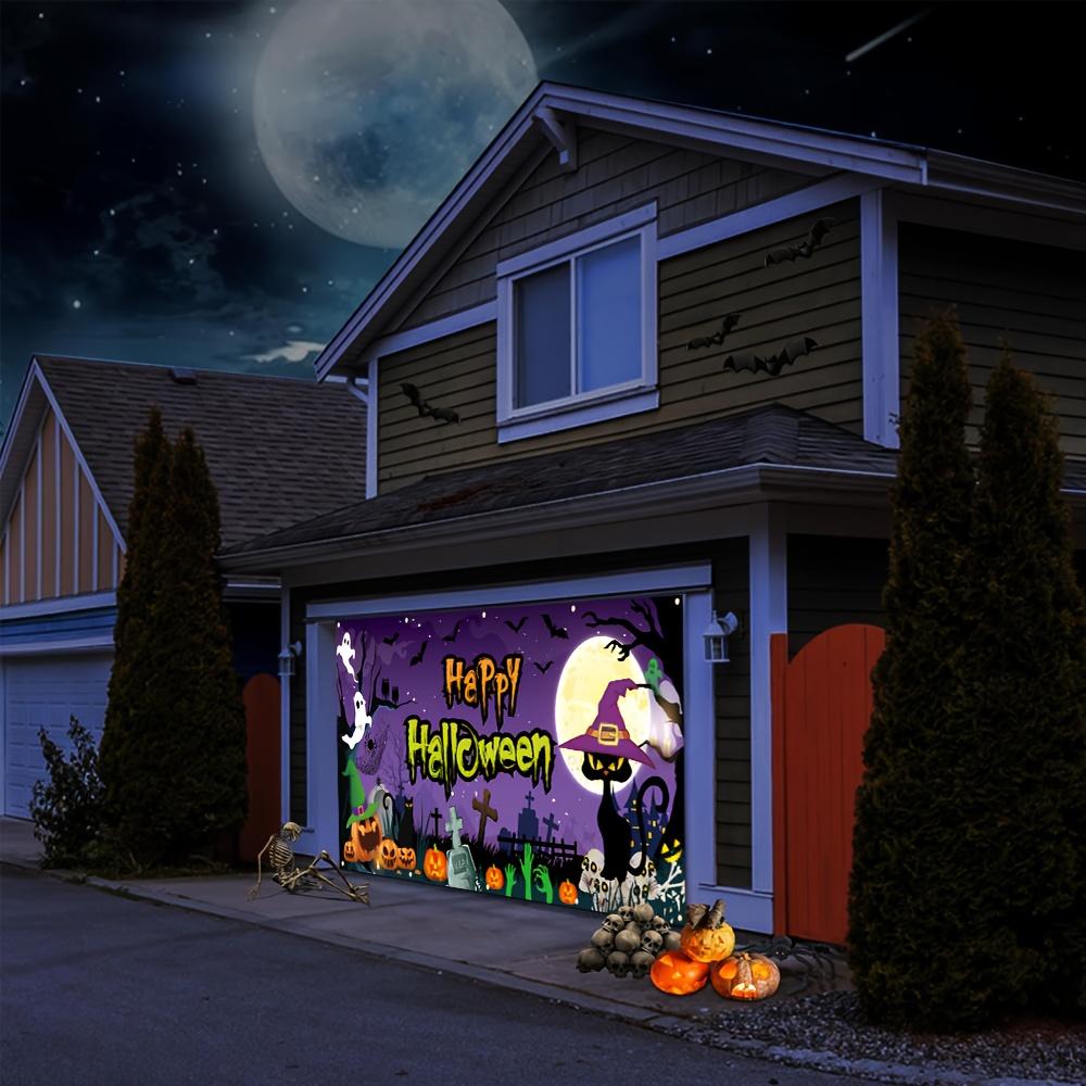 Halloween garage banner - 154.7 inches x 72.8 inches, durable polyester fabric, moon and black cat patternDJH